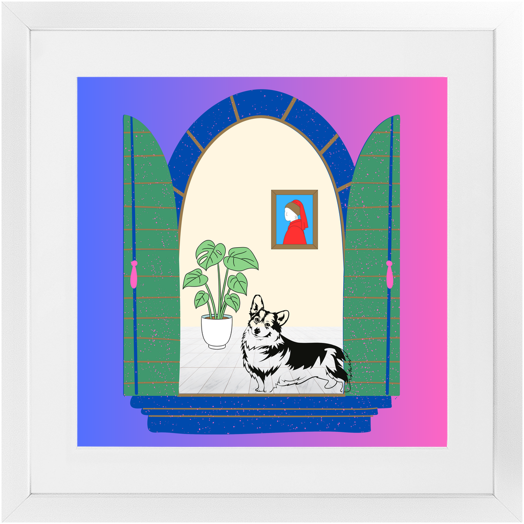 Corgi - Dogs in Windows - Framed Print