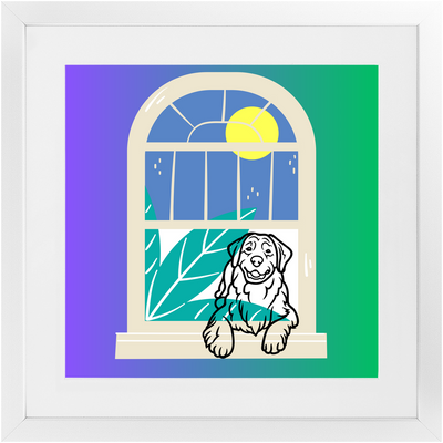 Golden Retriever - Dogs in Windows - Framed Print