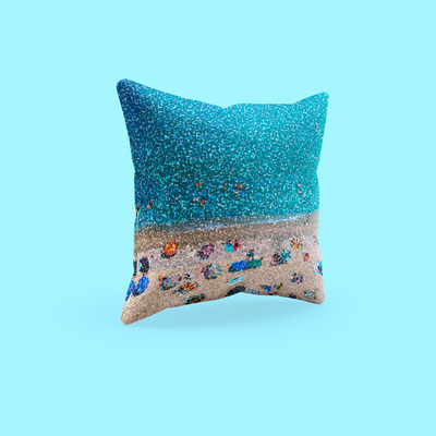 Pointillism Beach Cotton Throw Pillow