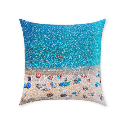 Pointillism Beach Cotton Throw Pillow