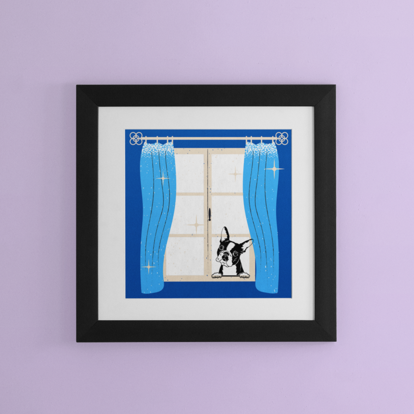 Frenchie - Dogs in Windows - Framed Print