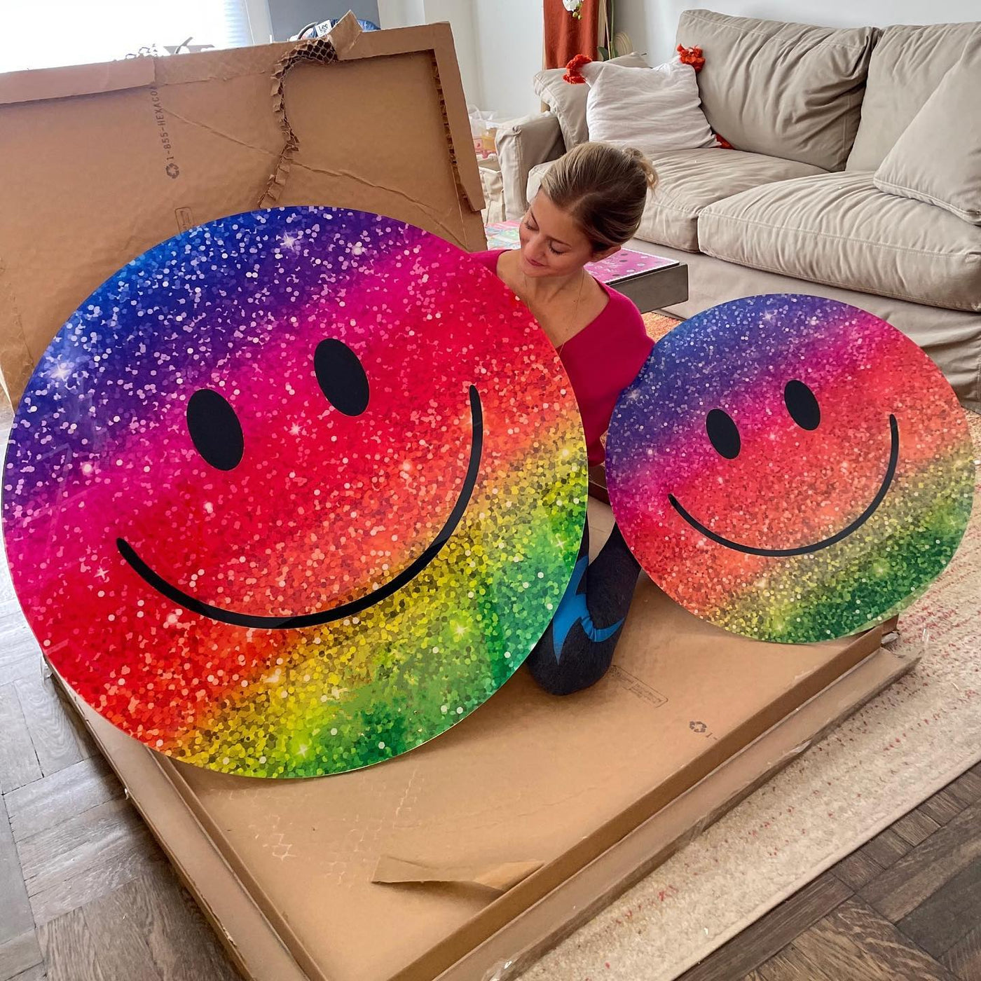 Rainbow Sparkle Acrylic Mountable Smiley Wall Art